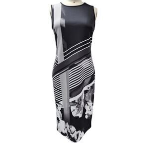 Apt 9 Polyester Spandex Dress Black/Gray/ White Sz 14 Body Con